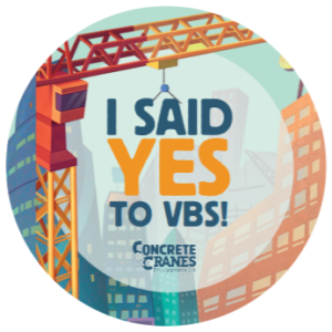A round patch with a crane and skyscraper in view. Text says: I said yes to vbs!