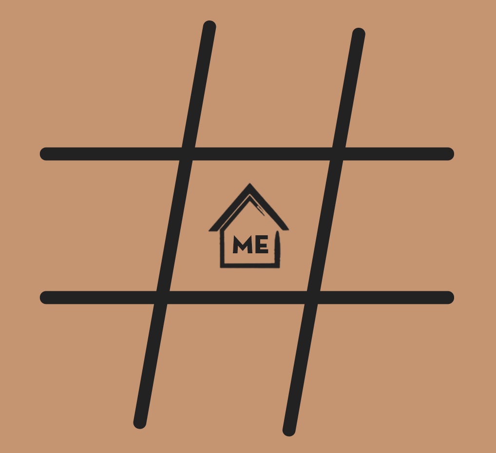 A large hashtag, or pound symbol, with an icon of a house and the word me in the middle.